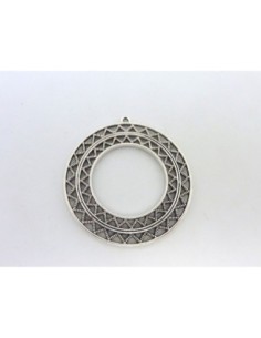 Grand pendentif rond filigrane 47,6mm en métal argenté vieilli