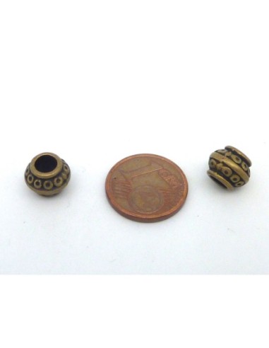 Perle ronde bronze style ethnique en métal à gros trou