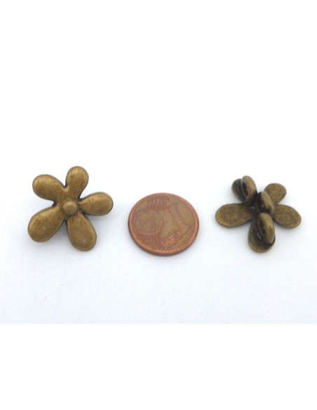 3 Perles 3 trous, passant fleur en métal de couleur bronze pour cordon de 3mm