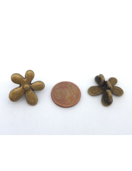 3 Perles 3 trous, passant fleur en métal de couleur bronze pour cordon de 3mm