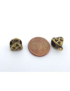 5 perles support breloque coeur 11,4mm ou bélière filigrane coeur en métal de couleur bronze gravé de coeur 2