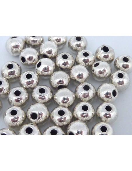 perle ronde lisse en métal argenté pour cordon 1,5mm