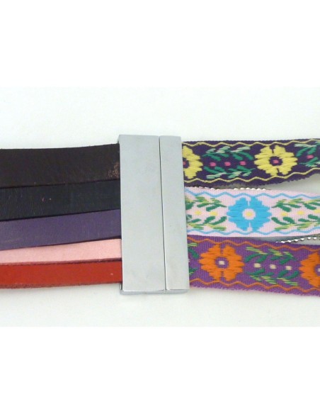 R-Fermoir aimanté rectangle manchette 43mm pour bracelet multirangs en métal argenté