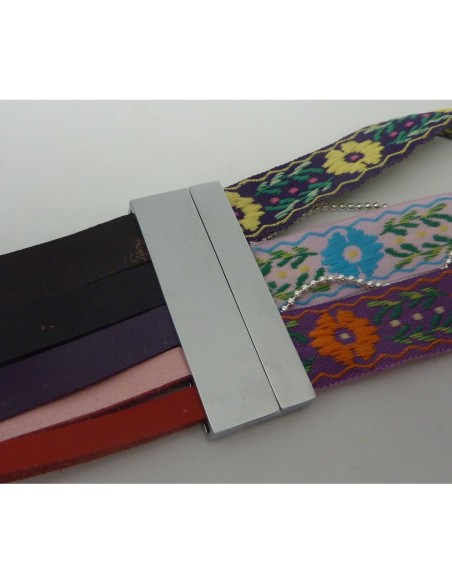 R-Fermoir aimanté rectangle manchette 43mm pour bracelet multirangs en métal argenté