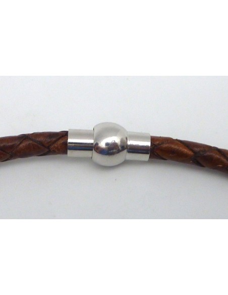 Fermoir aimanté rond tube pour cordon de 5mm en métal argenté