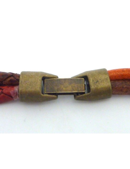 Fermoir clip métal bronze pour 2 cordons de 4mm
