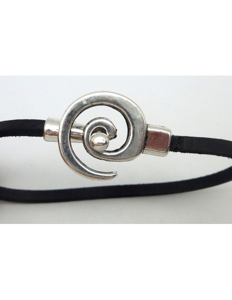 Fermoir spirale embout rond pour cuir 3,5 - 4mm en métal argenté