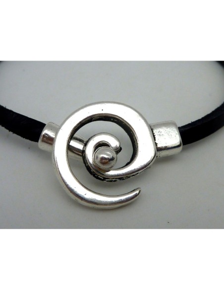 Fermoir spirale embout rond pour cuir 3,5 - 4mm en métal argenté