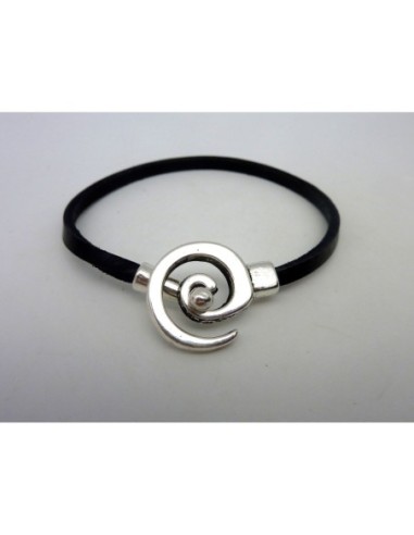 Fermoir spirale embout rond pour cuir 3,5 - 4mm en métal argenté