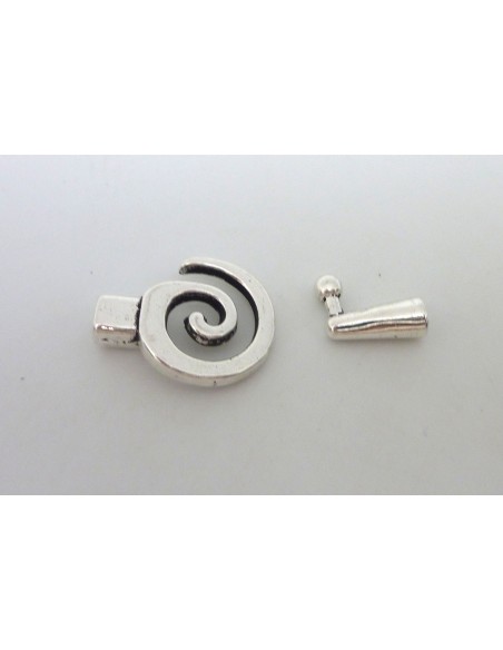 Fermoir spirale embout rond pour cuir 3,5 - 4mm en métal argenté