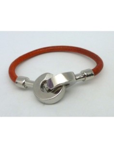 Fermoir menotte embout rond pour cuir 4 - 4,5mm en métal argenté