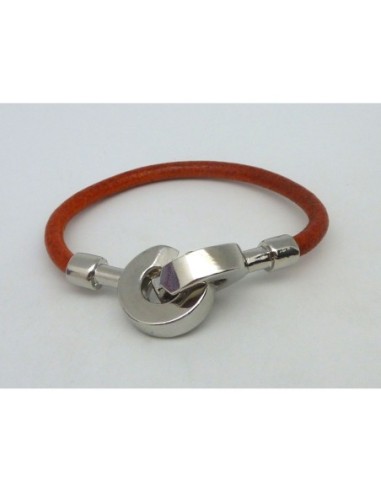 Fermoir menotte embout rond pour cuir 4 - 4,5mm en métal argenté