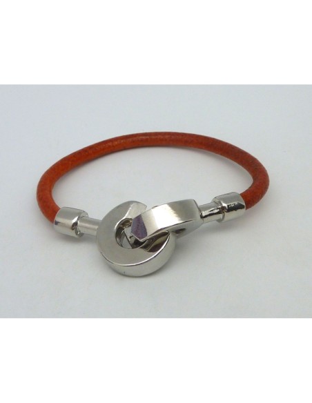 Fermoir menotte embout rond pour cuir 4 - 4,5mm en métal argenté