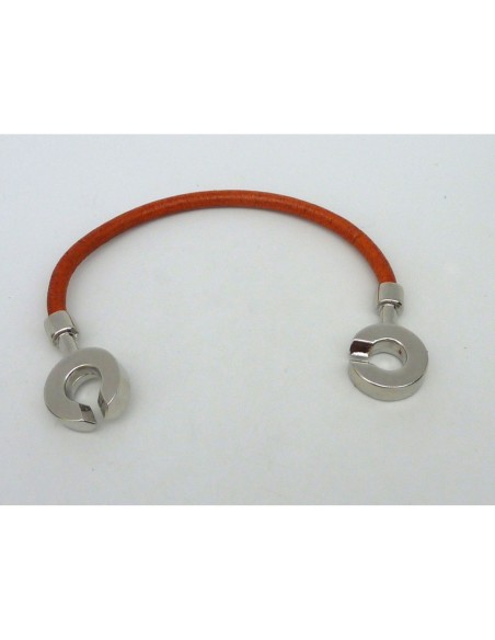 Fermoir menotte embout rond pour cuir 4 - 4,5mm en métal argenté