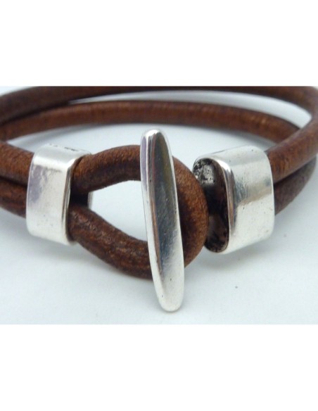 Fermoir T embout pour 2 cordons de cuir rond de 4,5mm en métal argenté