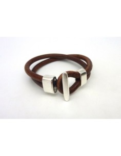 Fermoir T embout pour 2 cordons de cuir rond de 4,5mm en métal argenté 2