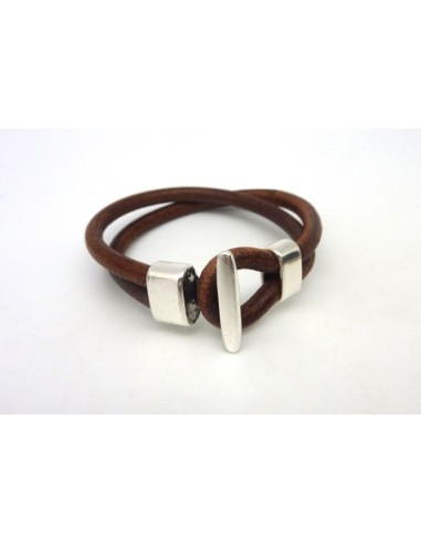 Fermoir T embout pour 2 cordons de cuir rond de 4,5mm en métal argenté