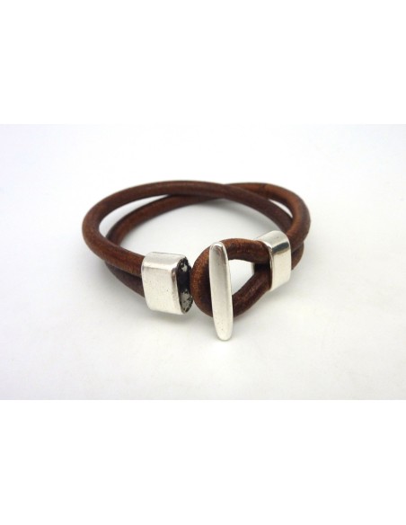 Fermoir T embout pour 2 cordons de cuir rond de 4,5mm en métal argenté