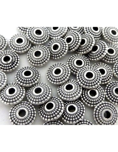 R-20 Perles toupie, rondelle, soucoupe en métal argenté strié 8,3mm