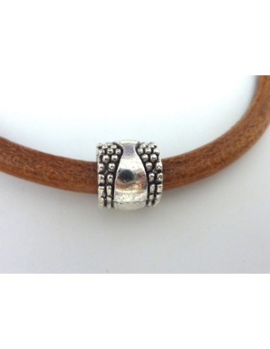 Perle à gros trou style ethnique en métal argenté