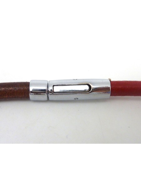 Fermoir à clip avec embout rond pour cuir de 6mm en métal argenté