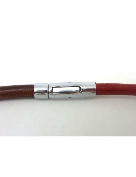 Fermoir à clip avec embout rond pour cuir de 6mm en métal argenté