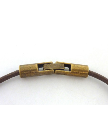 Fermoir à clip avec embout rond pour cuir de 3mm en métal de couleur bronze