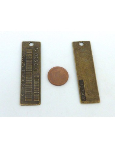 Breloque pendentif plaque rectangulaire J1025C4 55mm en métal de couleur bronze