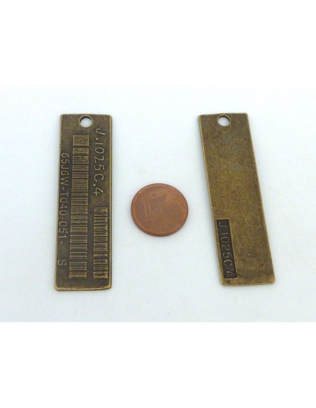 Breloque pendentif plaque rectangulaire J1025C4 55mm en métal de couleur bronze