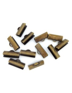 10 Embouts griffe 16mm serre ruban, lacet, fil cordon en métal de couleur bronze lisse