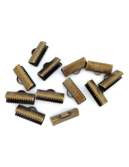 10 Embouts griffe 16mm serre ruban, lacet, fil cordon en métal de couleur bronze lisse