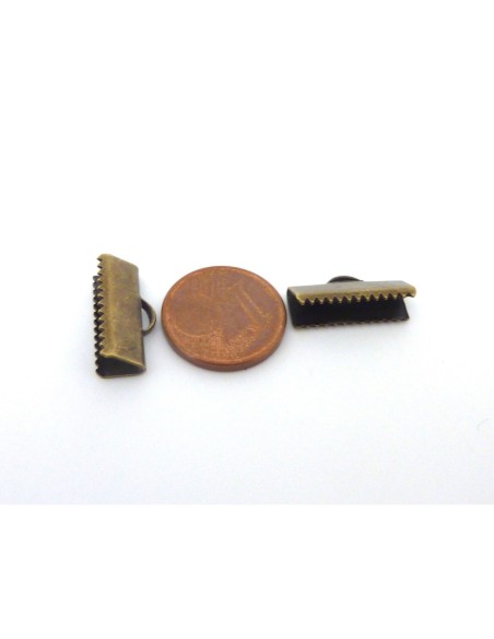 Embouts griffe 16mm serre ruban, lacet, fil cordon en métal de couleur bronze lisse