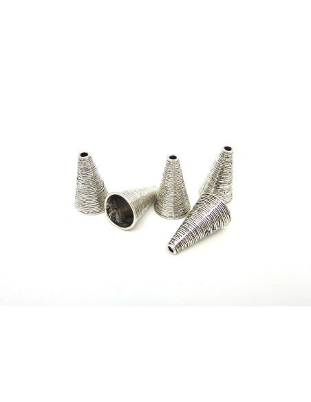2 Embouts calotte conique 24,6mm x 15,1mm, cache nœud en métal argenté strié