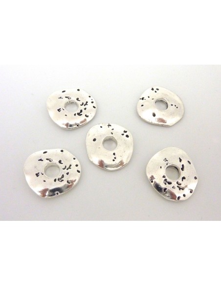5 Anneaux connecteur 23mm pendentif irrégulier gravé en métal argenté
