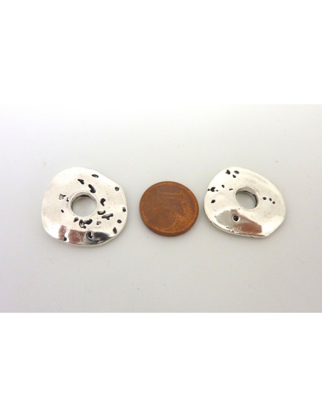5 Anneaux connecteur 23mm pendentif irrégulier gravé en métal argenté