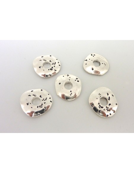 5 Anneaux connecteur 23mm pendentif irrégulier gravé en métal argenté