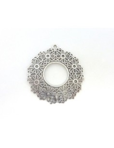 Grand pendentif rosace filigrane 55mm en métal argenté