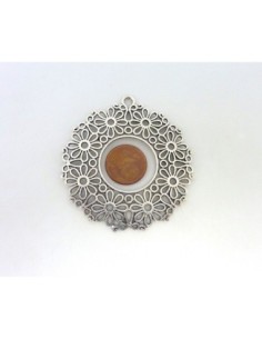 Grand pendentif rosace filigrane 55mm en métal argenté 2