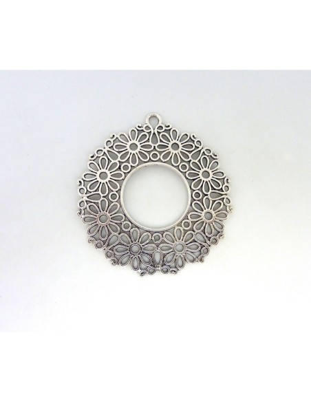 Grand pendentif rosace filigrane 55mm en métal argenté