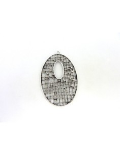 Grand pendentif larme goutte filigrane 60mm en métal argenté ajouré