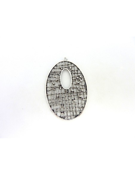 Grand pendentif larme goutte filigrane 60mm en métal argenté ajouré