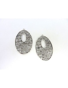 Grand pendentif larme goutte filigrane 60mm en métal argenté ajouré 2