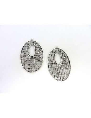 Grand pendentif larme goutte filigrane 60mm en métal argenté ajouré