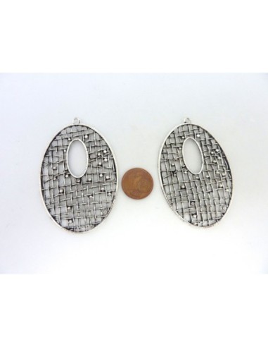 Grand pendentif larme goutte filigrane 60mm en métal argenté ajouré