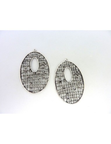 Grand pendentif larme goutte filigrane 60mm en métal argenté ajouré