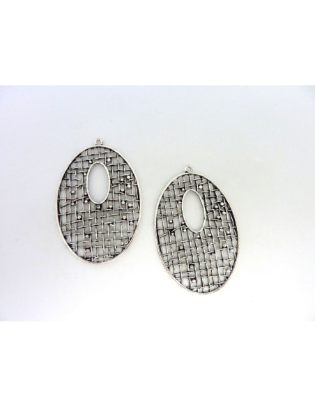 Grand pendentif larme goutte filigrane 60mm en métal argenté ajouré