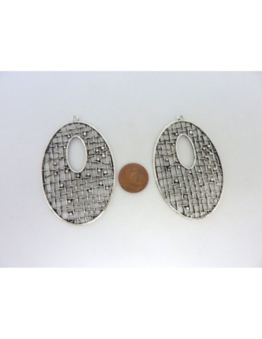 Grand pendentif larme goutte filigrane 60mm en métal argenté ajouré