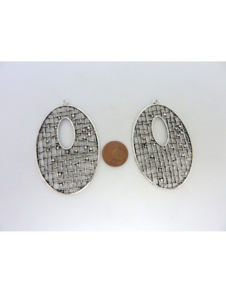 Grand pendentif larme goutte filigrane 60mm en métal argenté ajouré