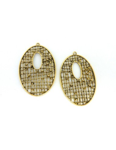 Grand pendentif larme goutte filigrane 60mm en métal doré  ajouré