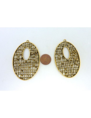 Grand pendentif larme goutte filigrane 60mm en métal doré  ajouré